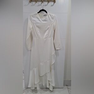 Sophisticated Pearl White Asymmetric Ruffle Maxi Dress